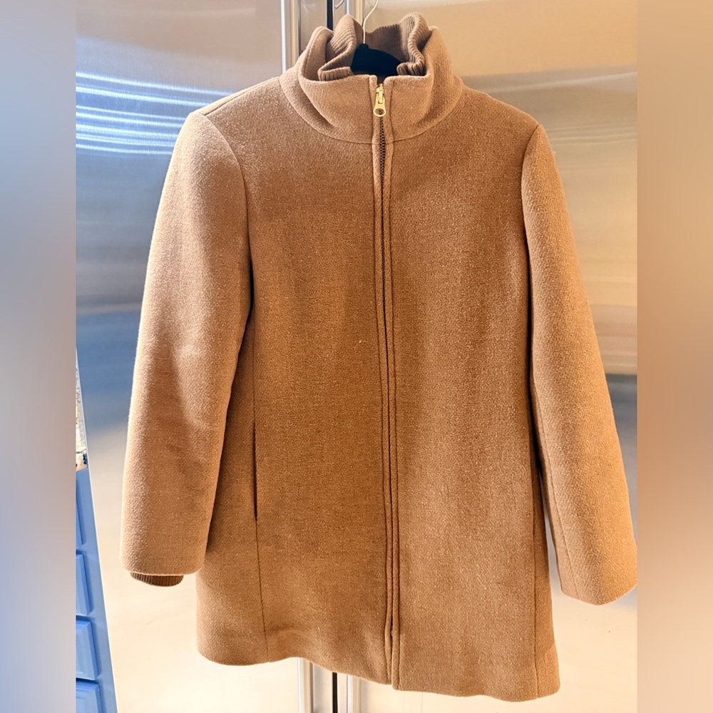 J Crew Wool Blend Camel Zip-Up Coat (80% wool)
